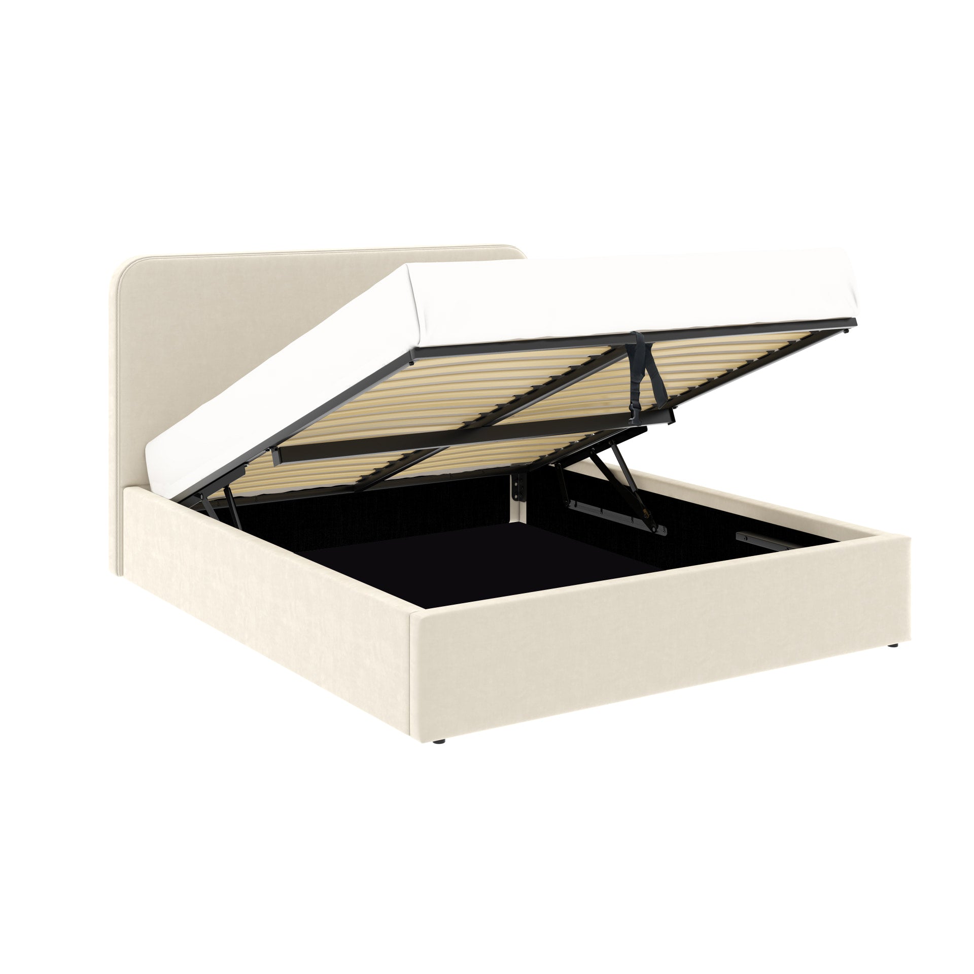 Lit coffre tête de lit haute 160x200 cm velours beige ANTON avec matelas (non fourni)