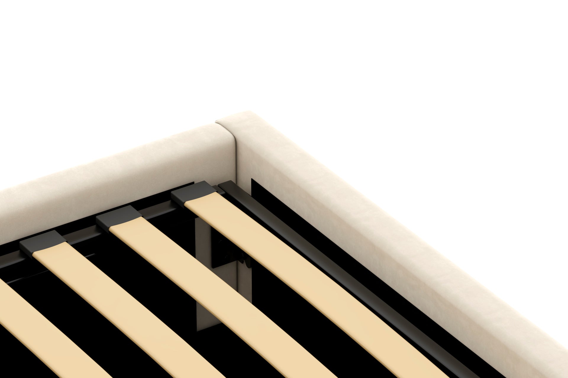 Détail sommier du lit coffre 160x200 cm velours beige ANTON