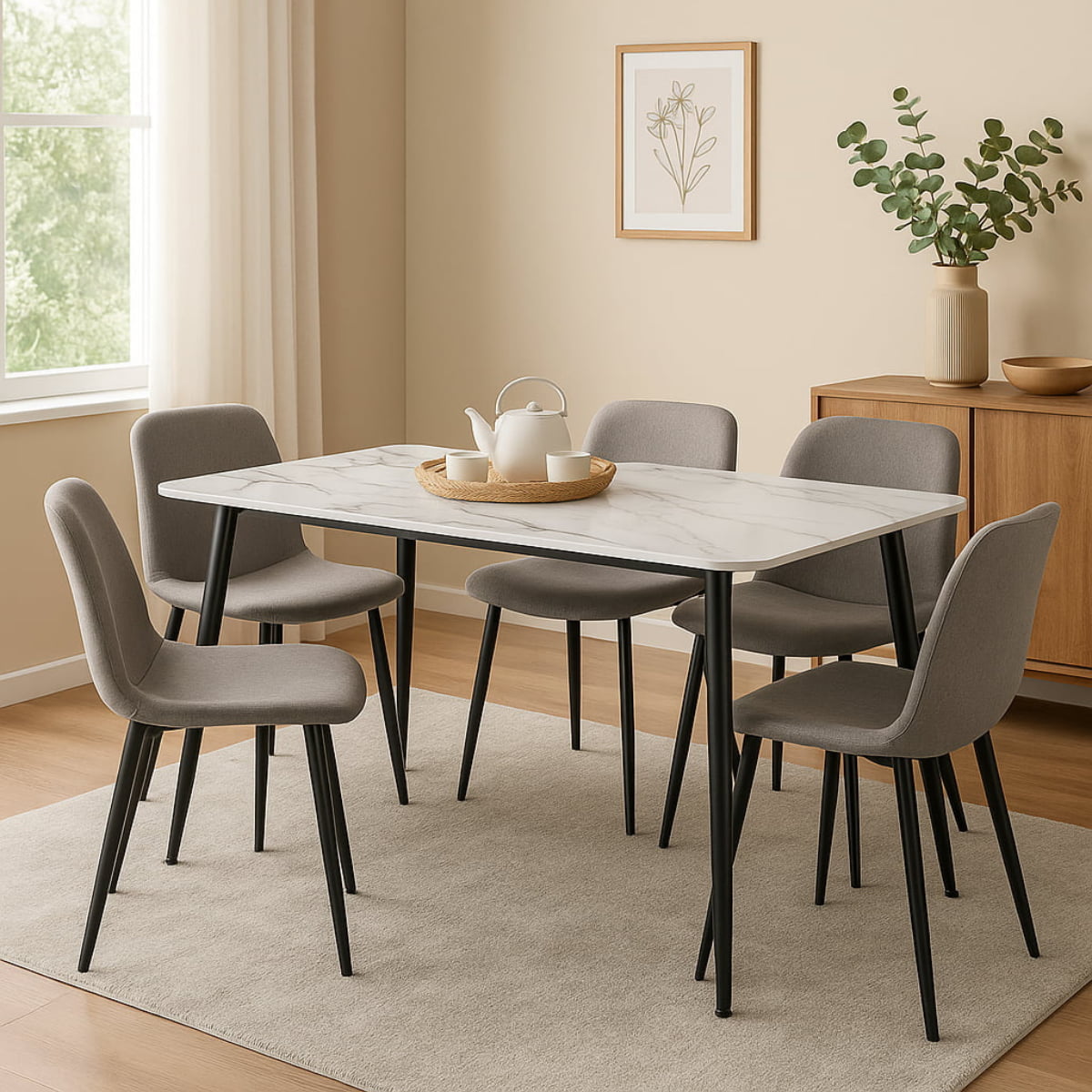 Table rectangulaire DIVA en finition stratifiee marbre blanc