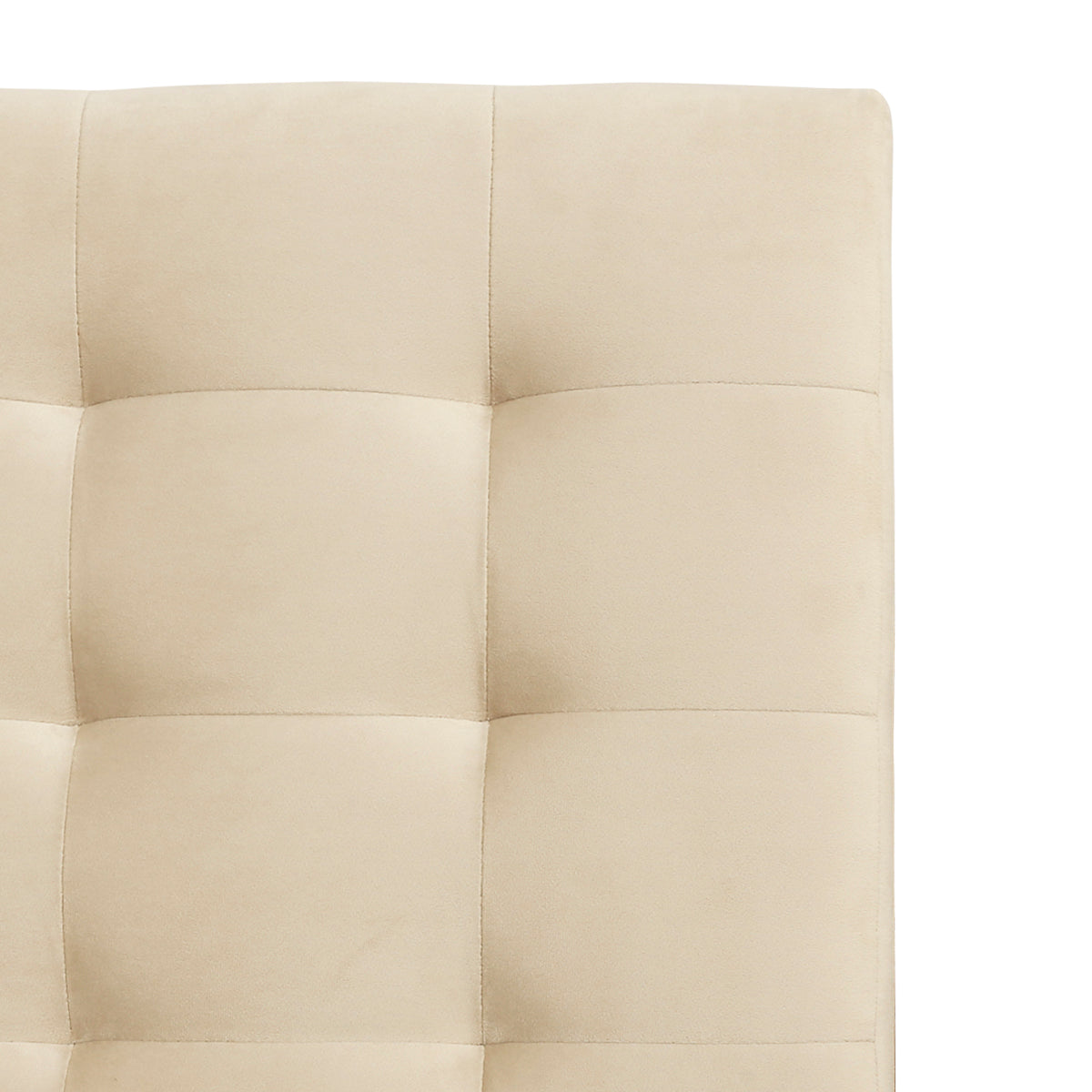Détail de la tête de lit du lit ELLIE 140x190 cm avec 4 tiroirs de rangements en finition velours beige