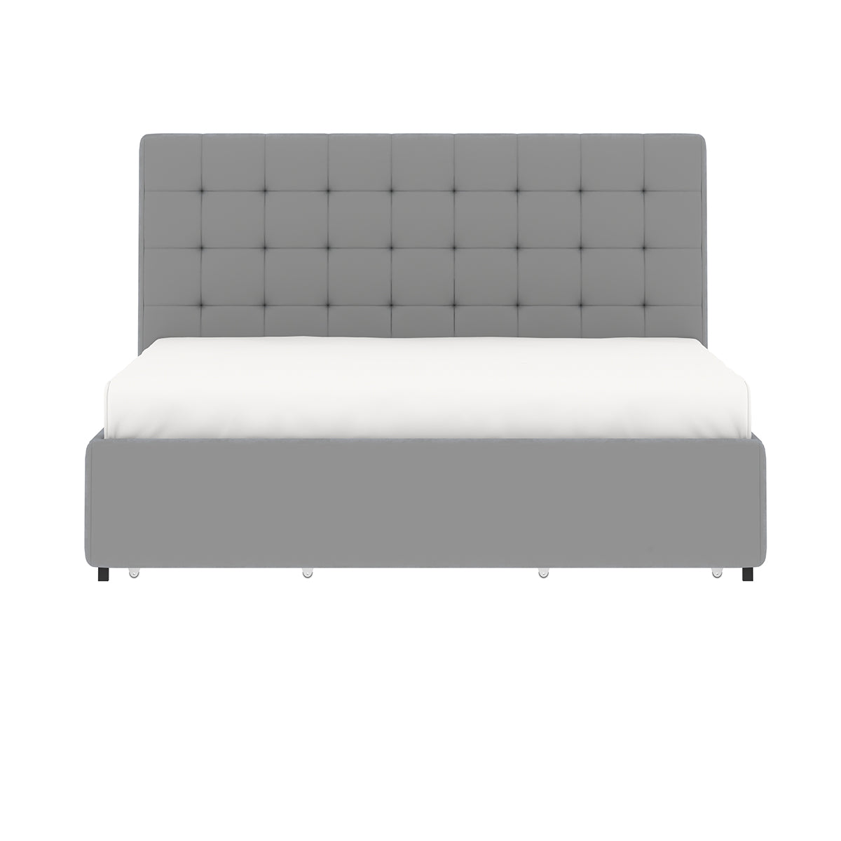 Vue de face du lit 4 tiroirs tête de lit haute 160x200 cm velours gris ELLIE