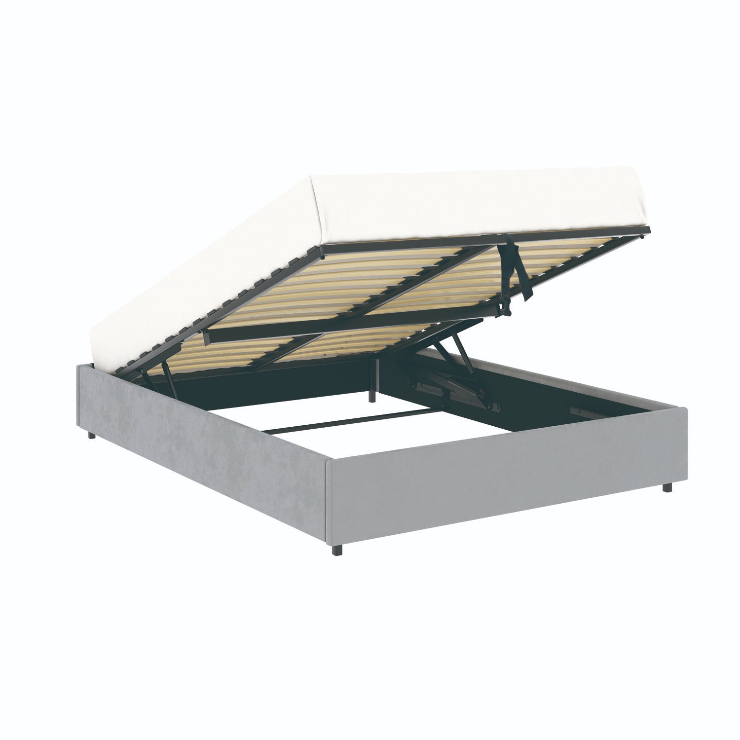 Vue d'ensemble du lit coffre plateforme 140x190 cm velours gris LANCE avec matelas (non fourni)