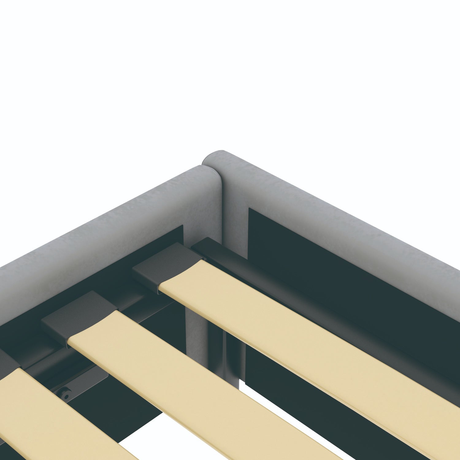 Détail du sommier du lit coffre plateforme 140x190 cm velours gris LANCE