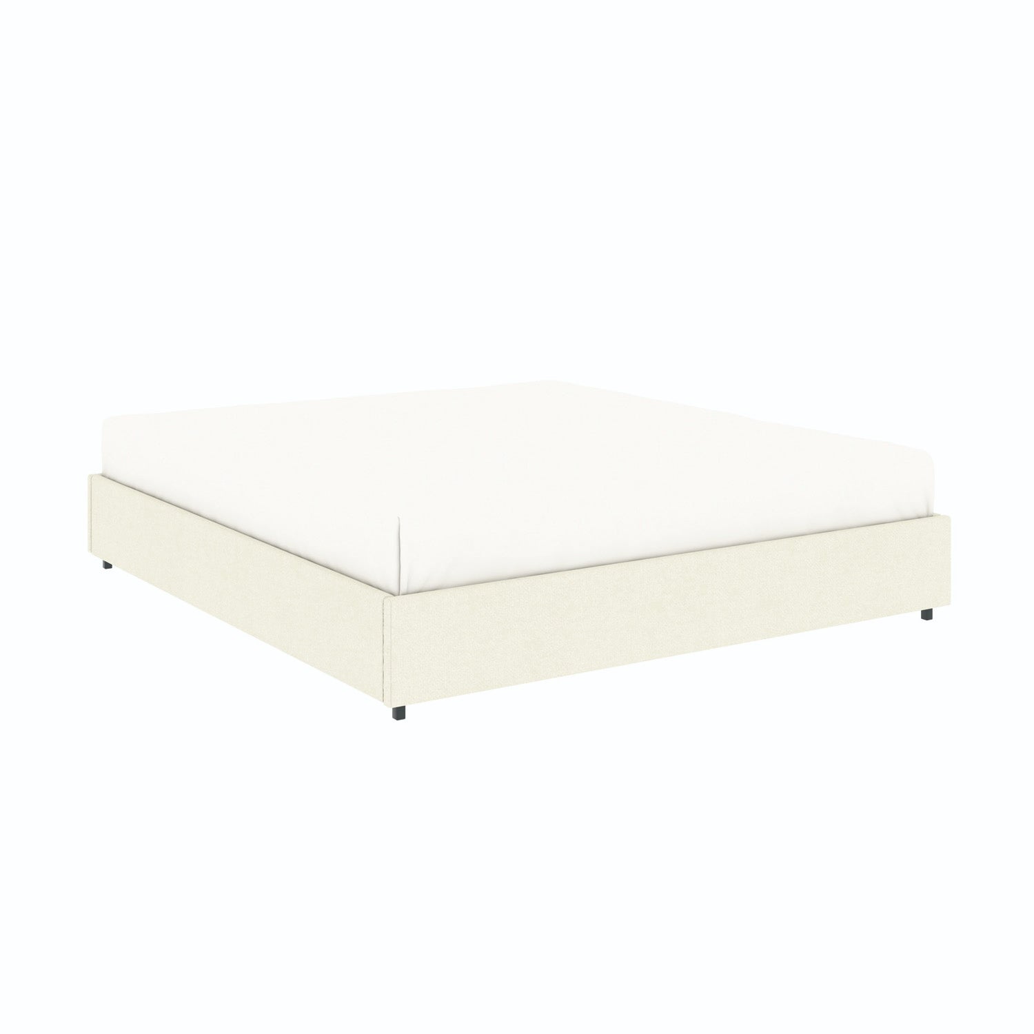 Vue de 3/4 du lit coffre plateforme 180x200 cm velours beige LANCE avec matelas (non fourni)