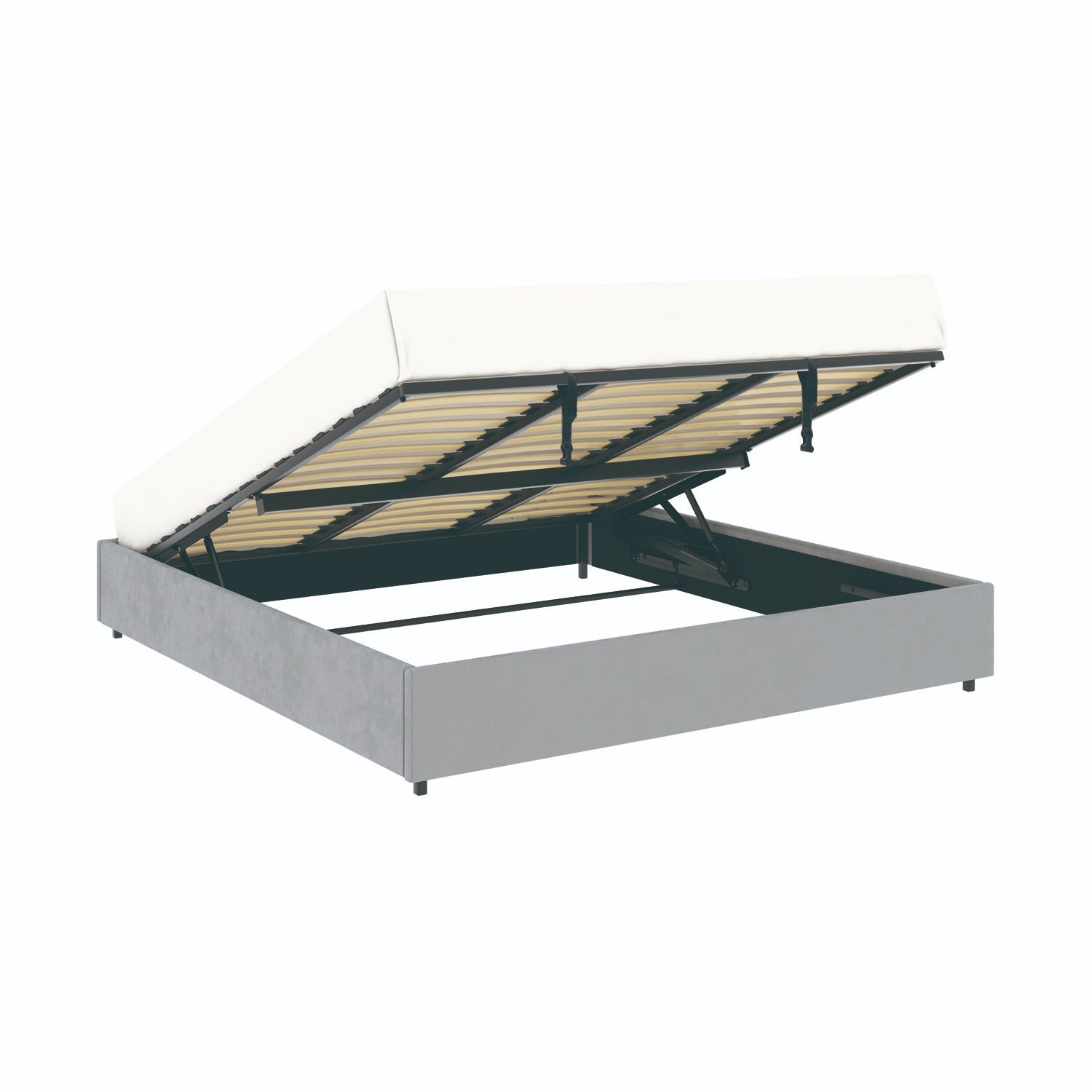 Vue d'ensemble du lit coffre plateforme 180x200 cm velours gris LANCE avec matelas (non fourni)