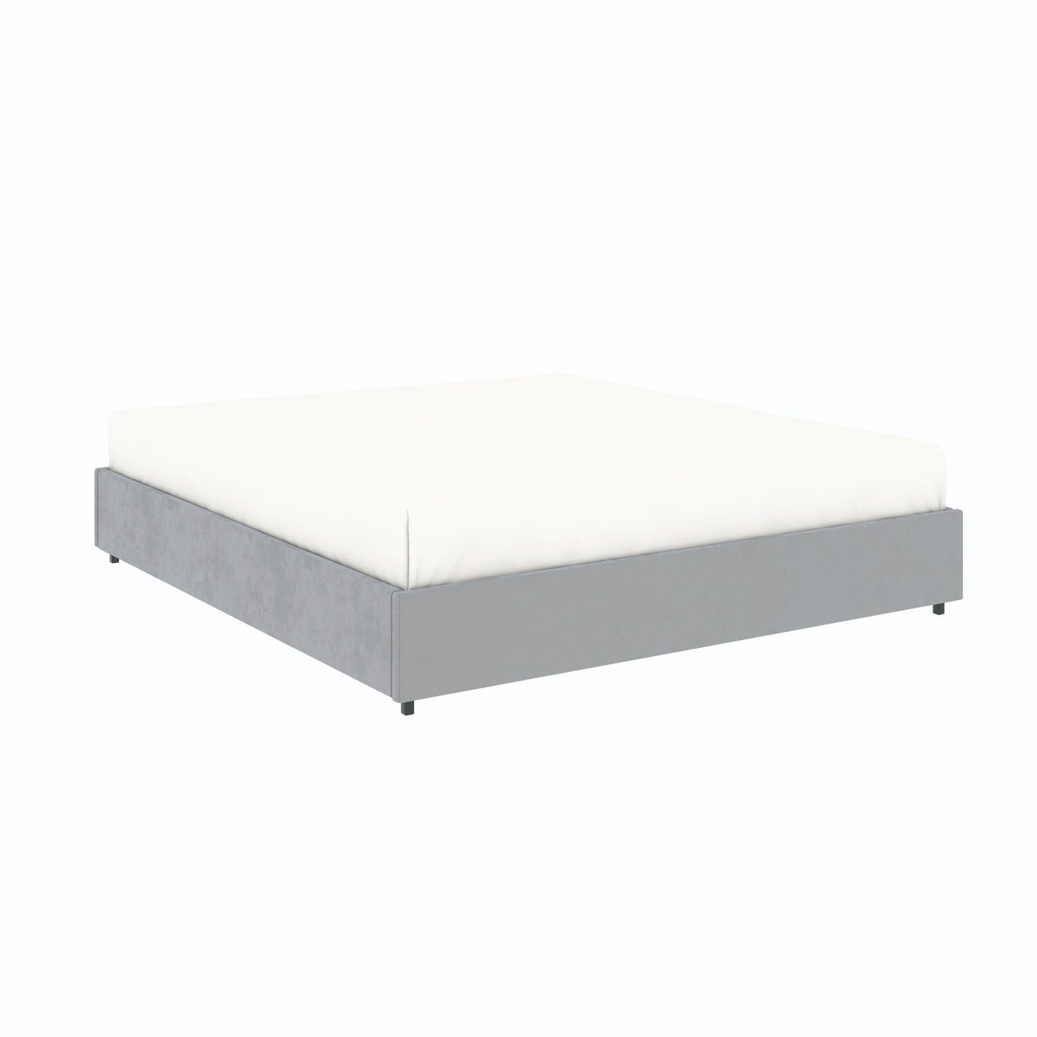 Vue de 3/4 du lit coffre plateforme 180x200 cm velours gris LANCE avec matelas (non fourni)
