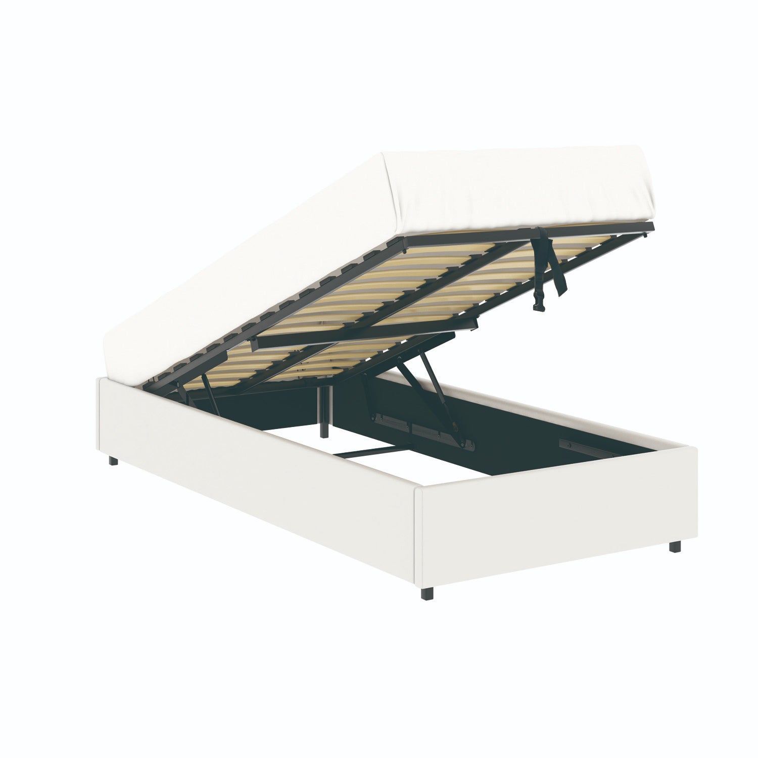 Vue d'ensemble du lit coffre plateforme 90x190 cm PU blanc LANCE avec matelas (non fourni)