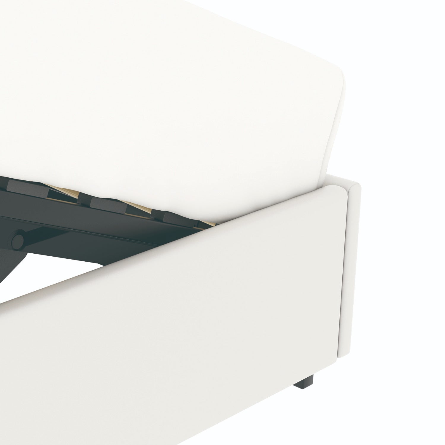 Détail du coffre du lit coffre plateforme 90x190 cm PU blanc LANCE avec matelas (non fourni)