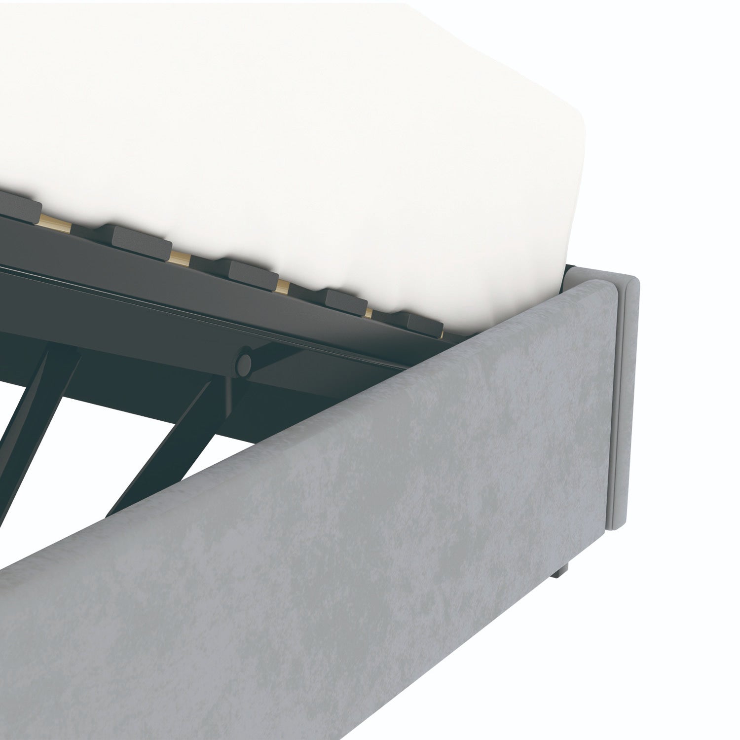 Détail du coffre du lit coffre plateforme 90x190 cm velours gris LANCE avec matelas (non fourni)