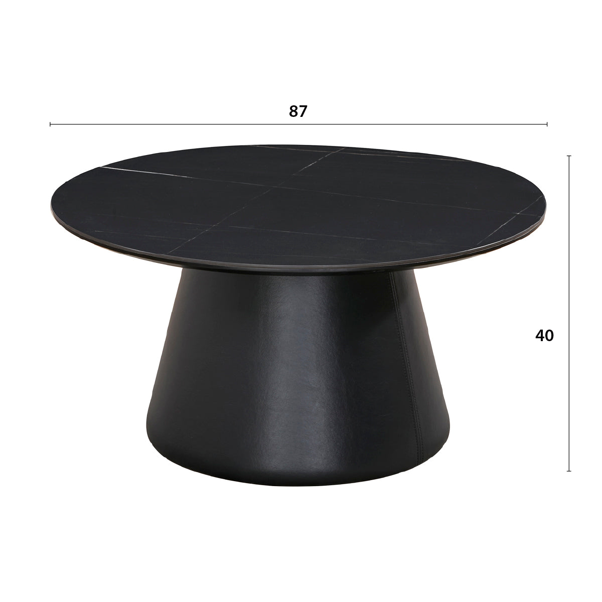 Détail des principales dimensions de la table basse ronde MANDY diamètre 80 cm en finition imitation marbre noir stratifié