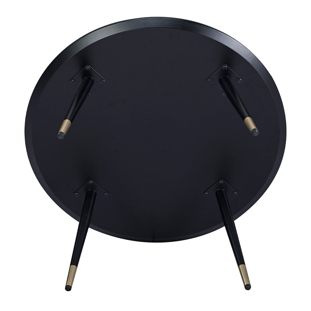 Vue de dessous de la table basse ronde MATIS diamètre 80 cm en finition mélaminé imitation chêne