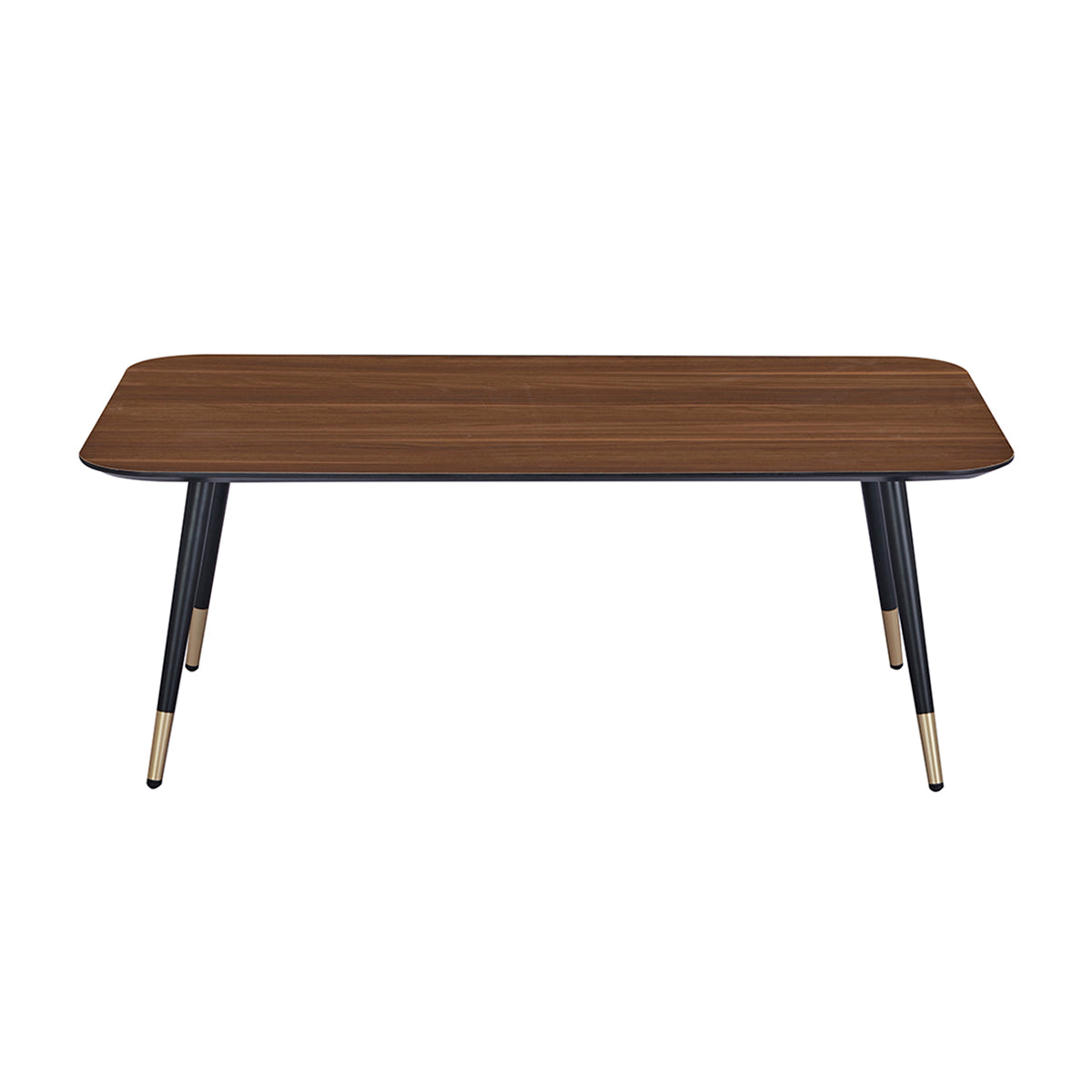 Vue de face de la table basse rectangulaire MATIS dimensions 110 x 60 cm en finition mélaminé imitation noyer