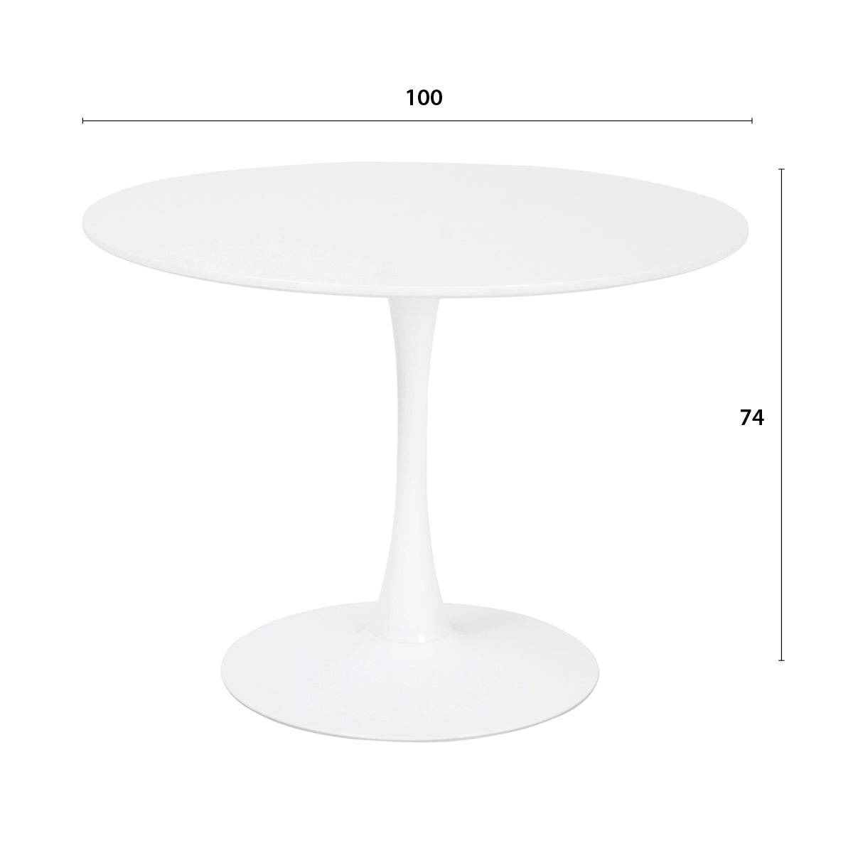 Détail des principales dimensions de la table TULIPS en finition laquée blanche