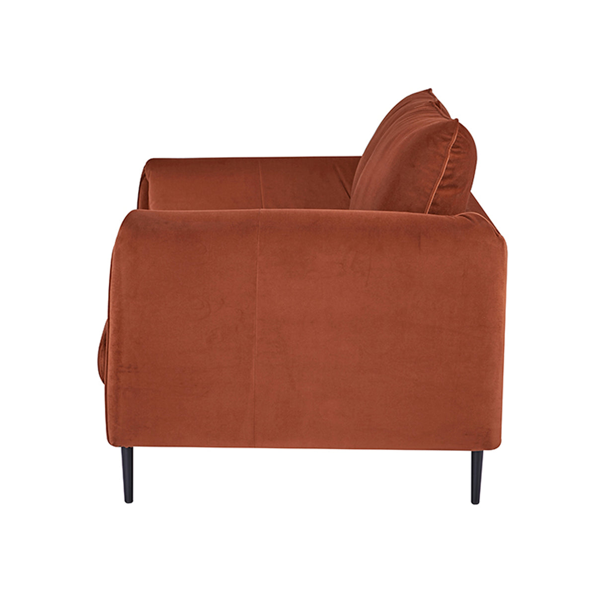 Vue de côté du canapé 2 places YORK en finition velours terracotta