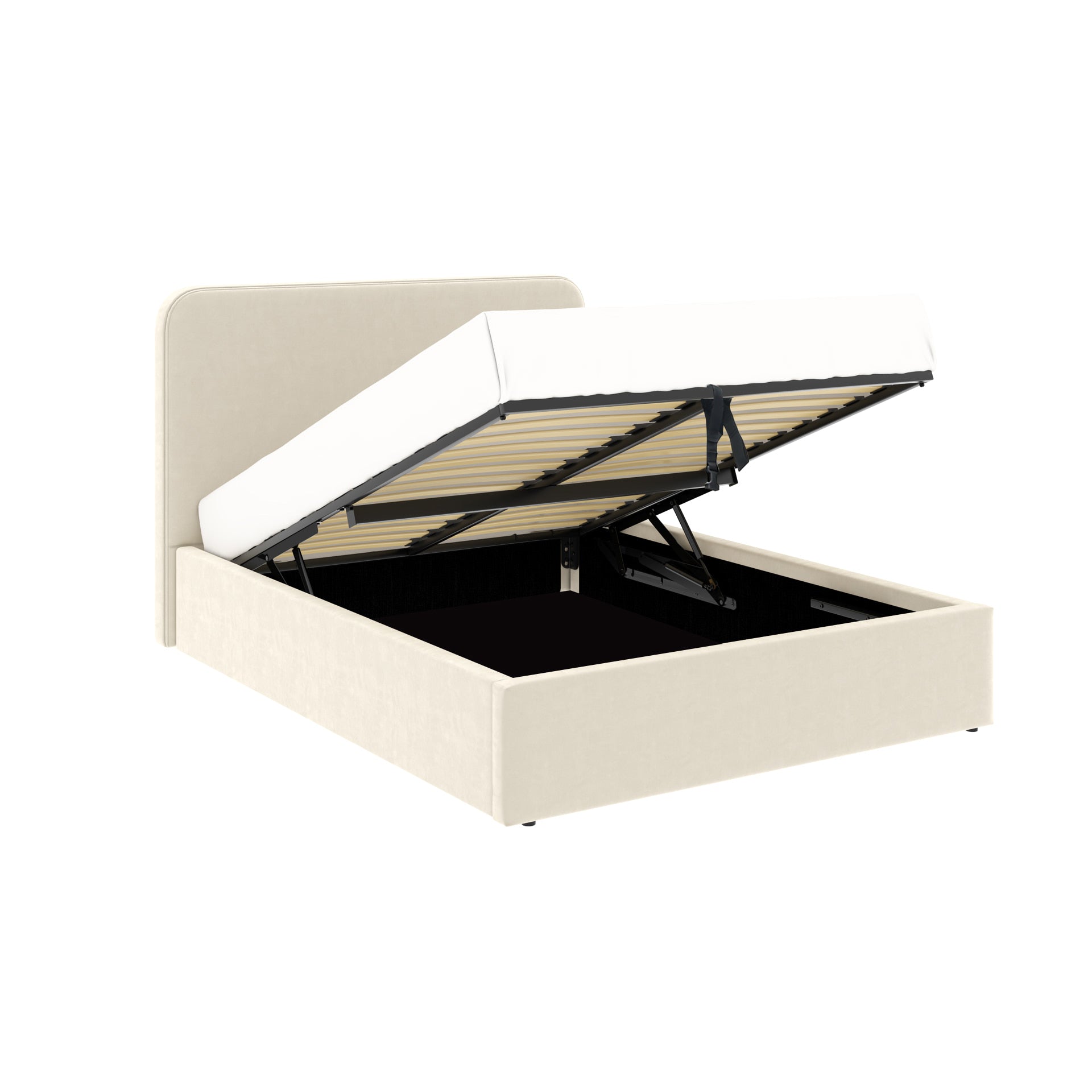 Lit coffre tête de lit haute 140x190 cm velours beige ANTON avec matelas (non fourni)