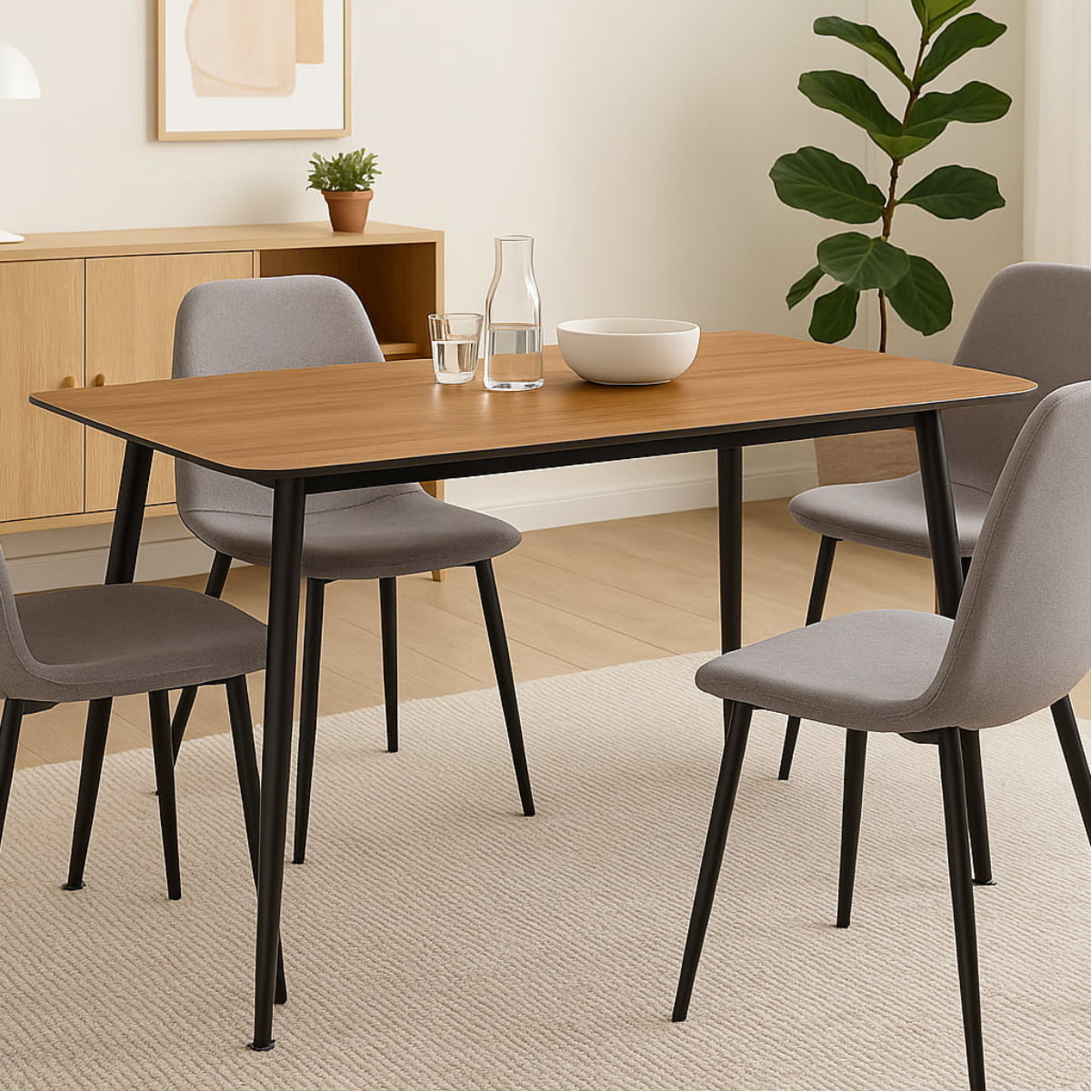 Table rectangulaire DIVA en finition melamine chene