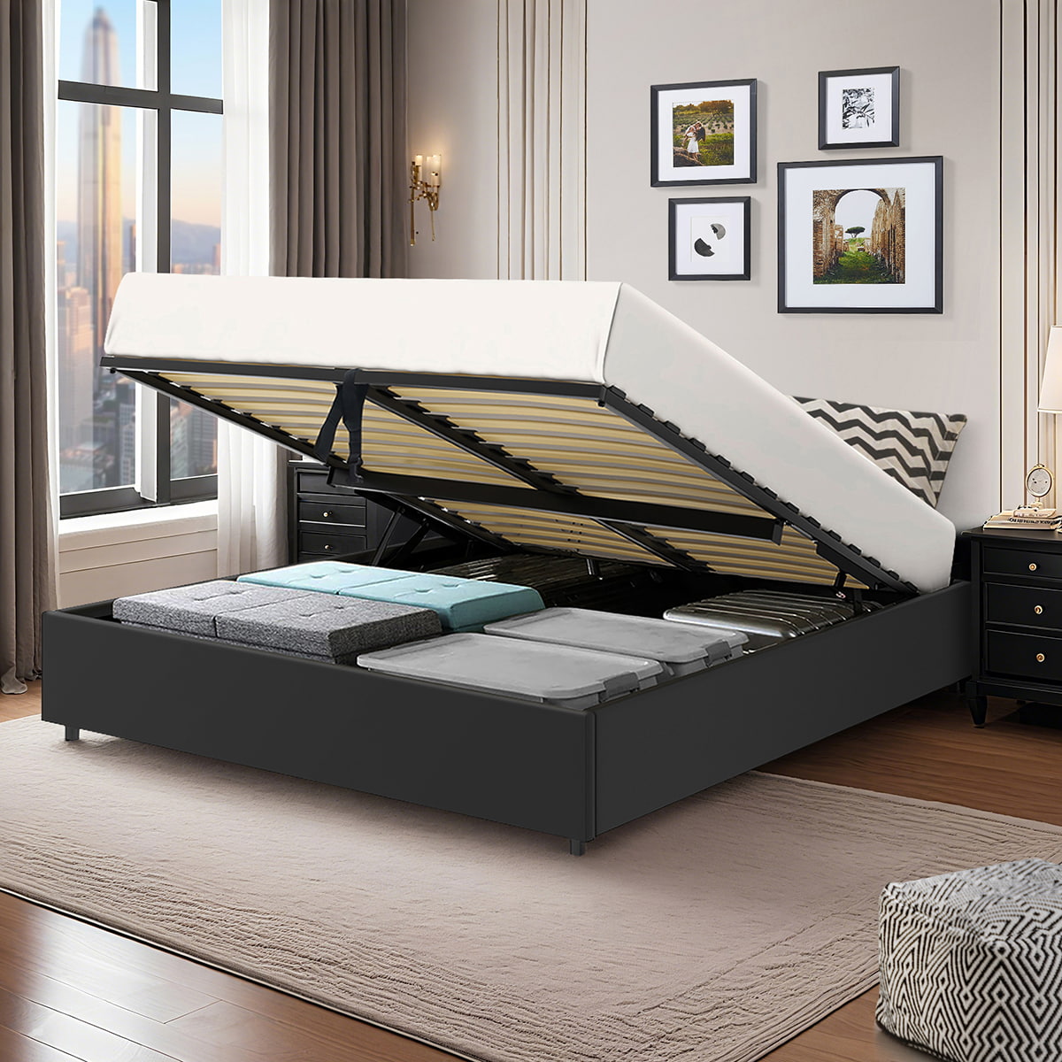 Lit coffre plateforme 140x190 cm LANCE PU noir