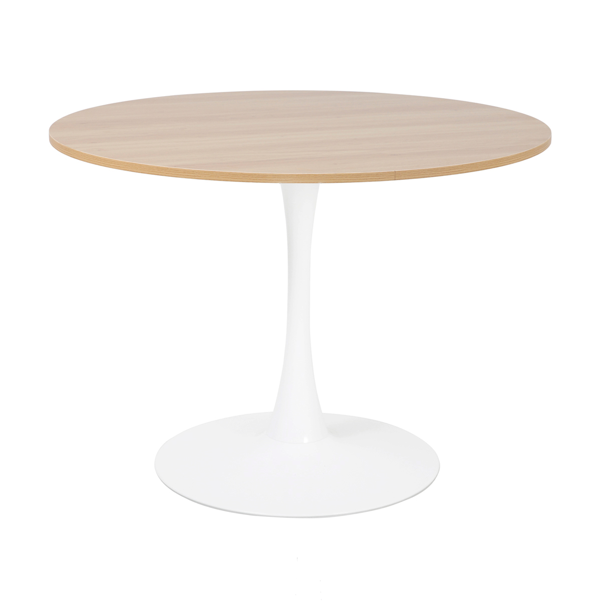 Vue de face Table ronde TULIPS en finition chene blanc